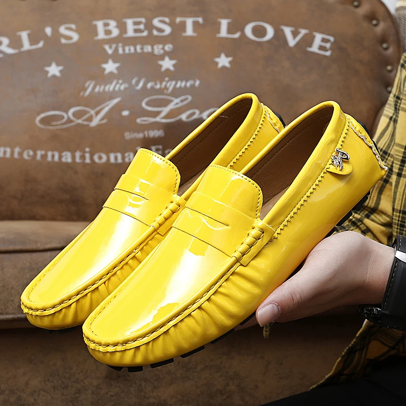 Casual Shoes for Men Women Boys Bright Leather Stage Performance Designer 35~48 Peas Soft Driving Male Flats Loafers Moccasins