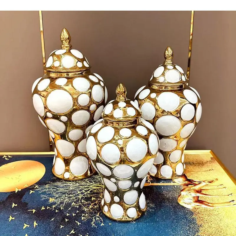 

Bubbles Texture Gold-plated Ceramic General Tank Storage Jar with Lid Ginger Jars White Porcelain Jewelry Box Desk Decoration