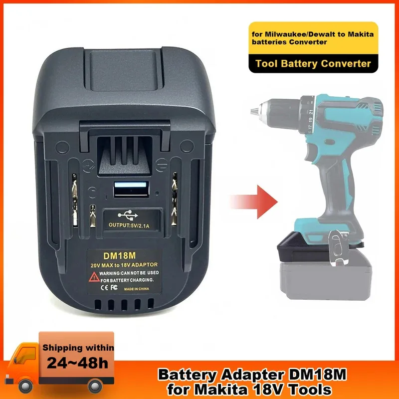 

DM18M Battery Adapter with USB Charging Socket for Dewalt 20V&Milwaukee 18V Battery Convert to Makita 18V BL1830 (Adapter only)