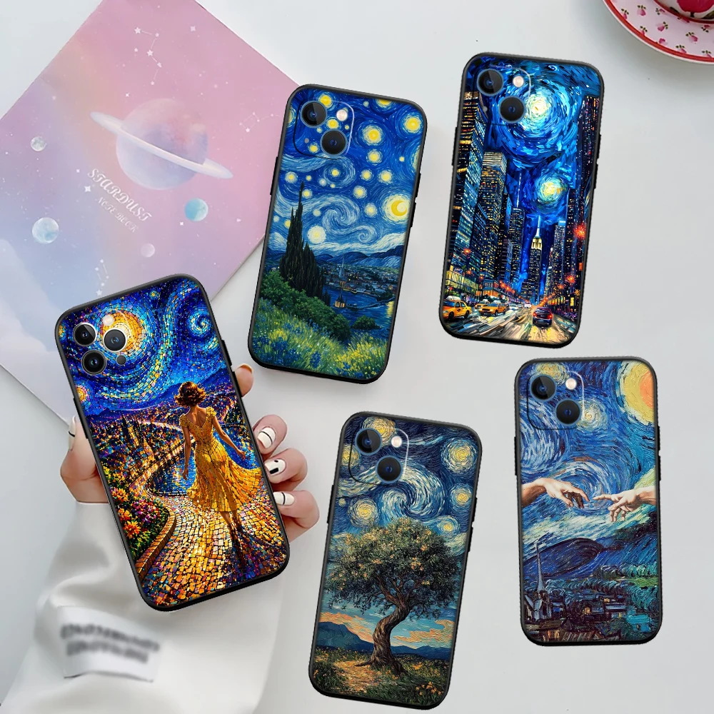 II67 Starry Night Van Gogh Painting Phone Case for Samsung Galaxy S20 S21 S22 Ultra FE Plus A21S A22 A24 A25 A26 A30 A30S A31