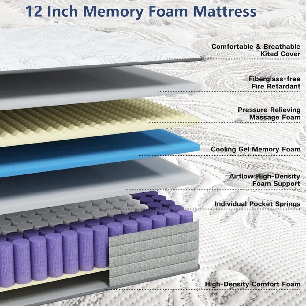 ハイブリッドメモリーフォームXLツインマットレス14インチ、快適な夜の睡眠のためのポケットコイル、中程度の硬さのマットレス（箱入り）