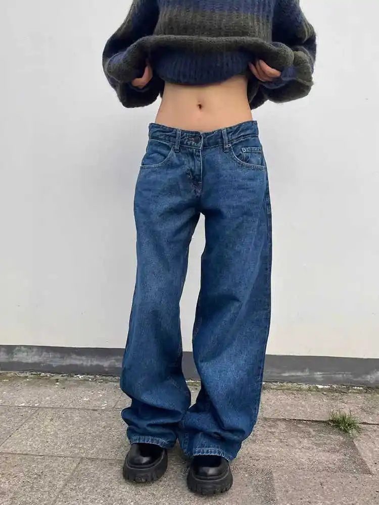 

Осень-зима 2022, женские базовые джинсовые брюки, винтажные синие брюки Cleanfit Y2K, мешковатые прямые джинсы в стиле Харадзюку, ковбойская уличная одежда