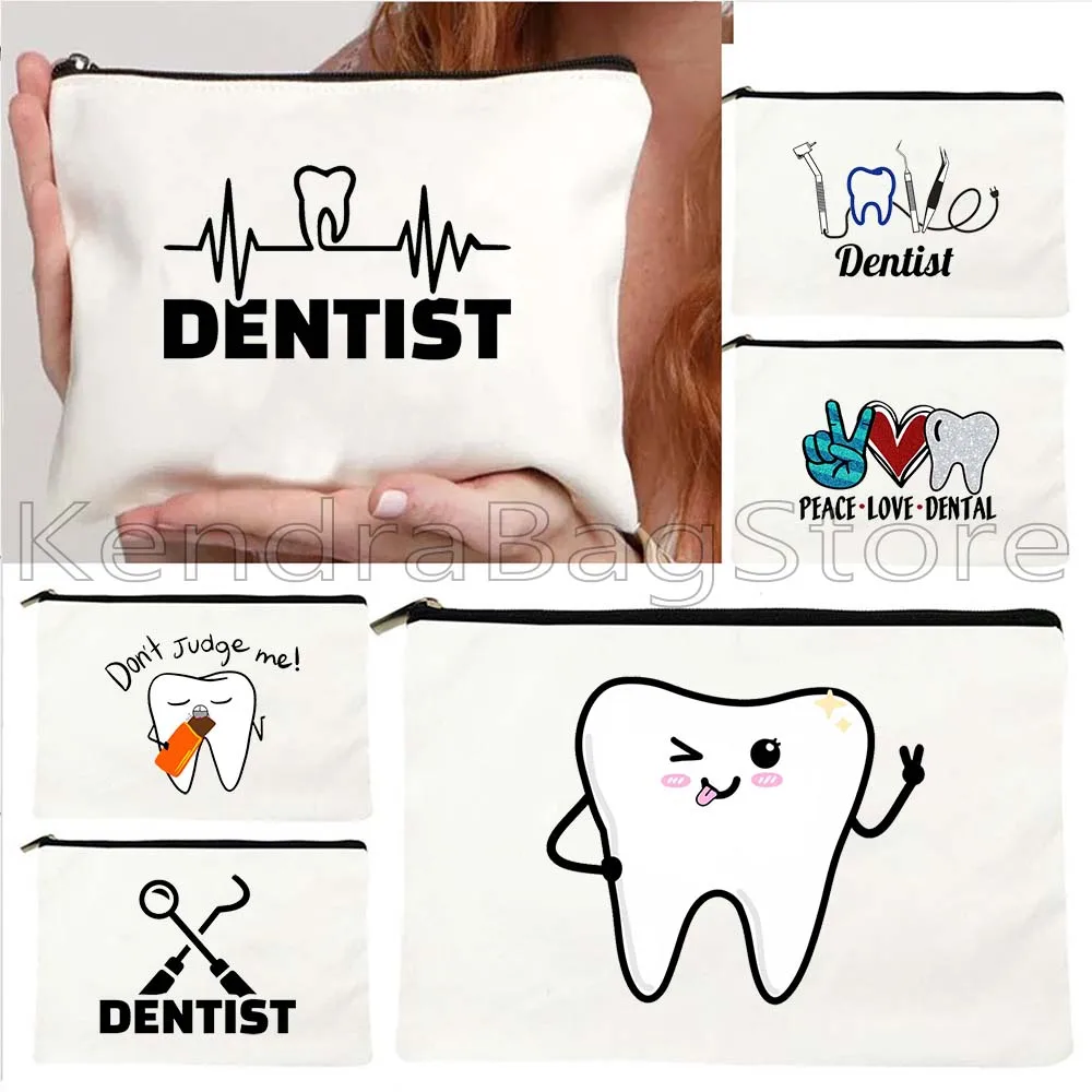 

Dentist Dental Teeth Tooth Doctor Cute Dentistry Medic Medicine Funny Gift Canvas Cosmetic Lipstick Makeup Bag Pencil Case Pouch