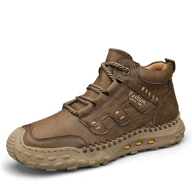 Botas de cuero de microfibra para hombre, zapatos de senderismo de alta calidad antideslizantes para deportes al aire libre, botines de felpa opcionales, talla grande 33, Invierno