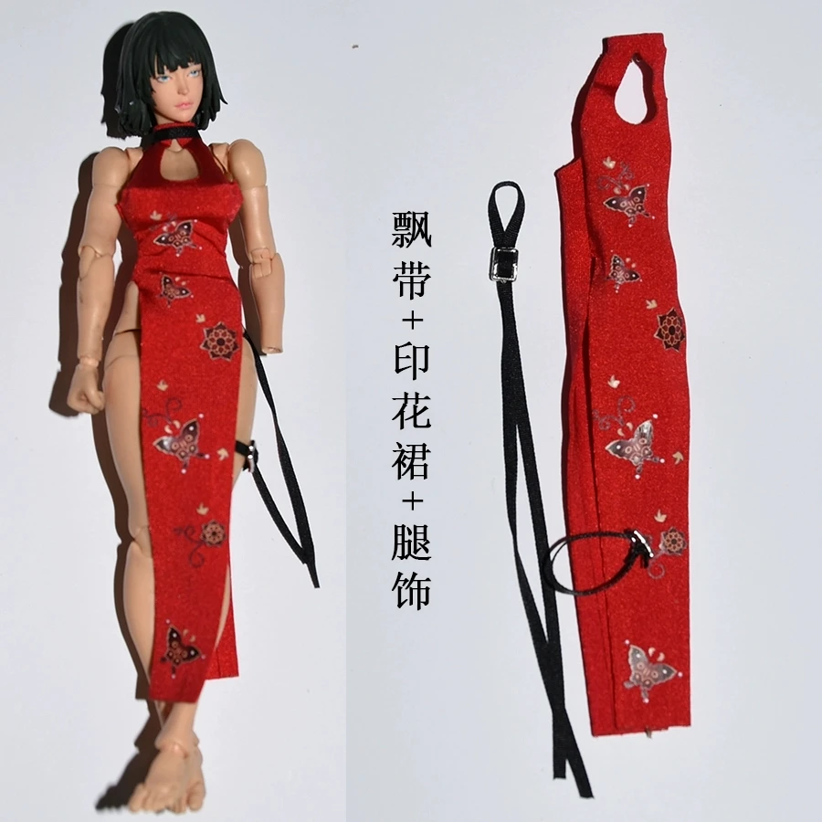 

In Stock 1/12 Ada Wong Red Printed Cheongsam Clothes Model Fit 6'' TBLeague Female Soldier Action Figure Body