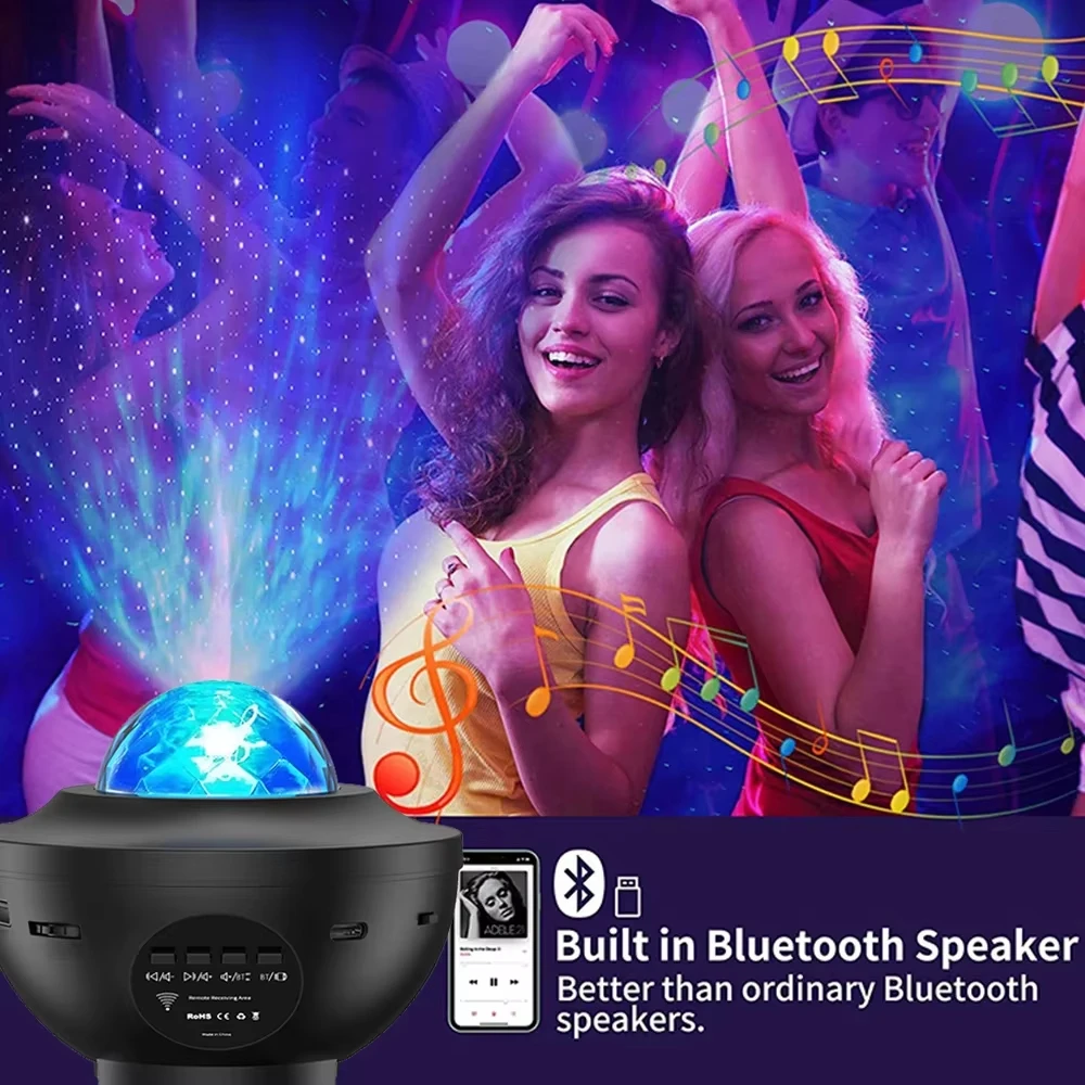 Ocean Projector Galaxy Star Wave Night Light Bluetooth with Music Speaker Remote Control Projector for Home Bedroom Decoration