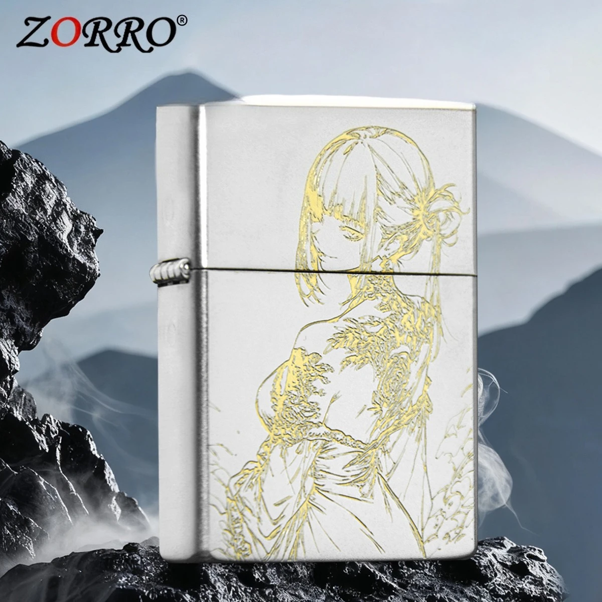 Authentisches ZORRO Sand Chrome Girl Kerosin-Feuerzeug, personalisiertes Retro-Zigarettenanzündwerkzeug für Männer