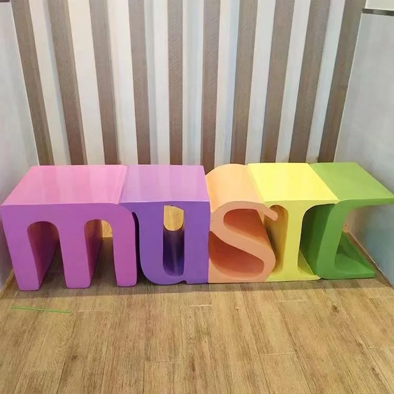 FRP leisure chair creative special-shaped letter bench shopping mall rest area decorative combination FRP seat