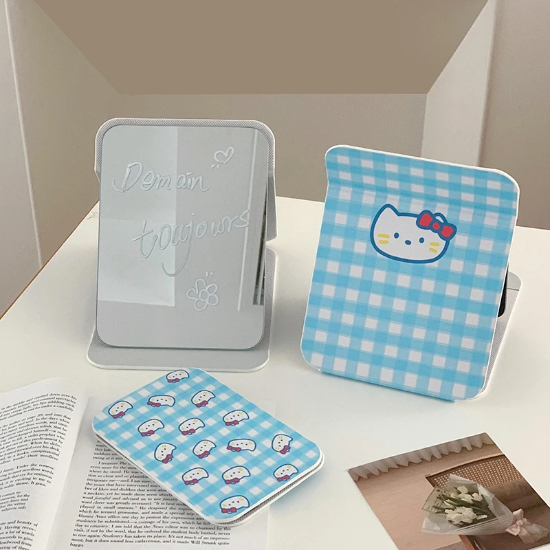 Desktop Makeup Mirror Solid Color Sanrio Simple Portable Handheld Makeup Mirror Student Compact Cute Pocket Mirror image 5