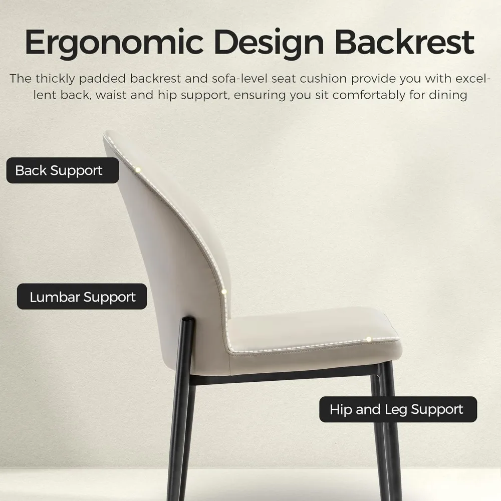 Gepolsterte moderne Esszimmerstühle aus der Mitte des Jahrhunderts, 2er-Set, dicke Rückenlehne, ergonomische Küchen- und Esszimmerstühle, langes PU-Leder