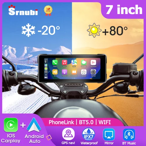 Imagen 1 del producto Srnubi 7 pulgadas motocicleta navegación portátil GPS inalámbrico Carplay Android Auto IP67 impermeable motocicleta pantalla táctil