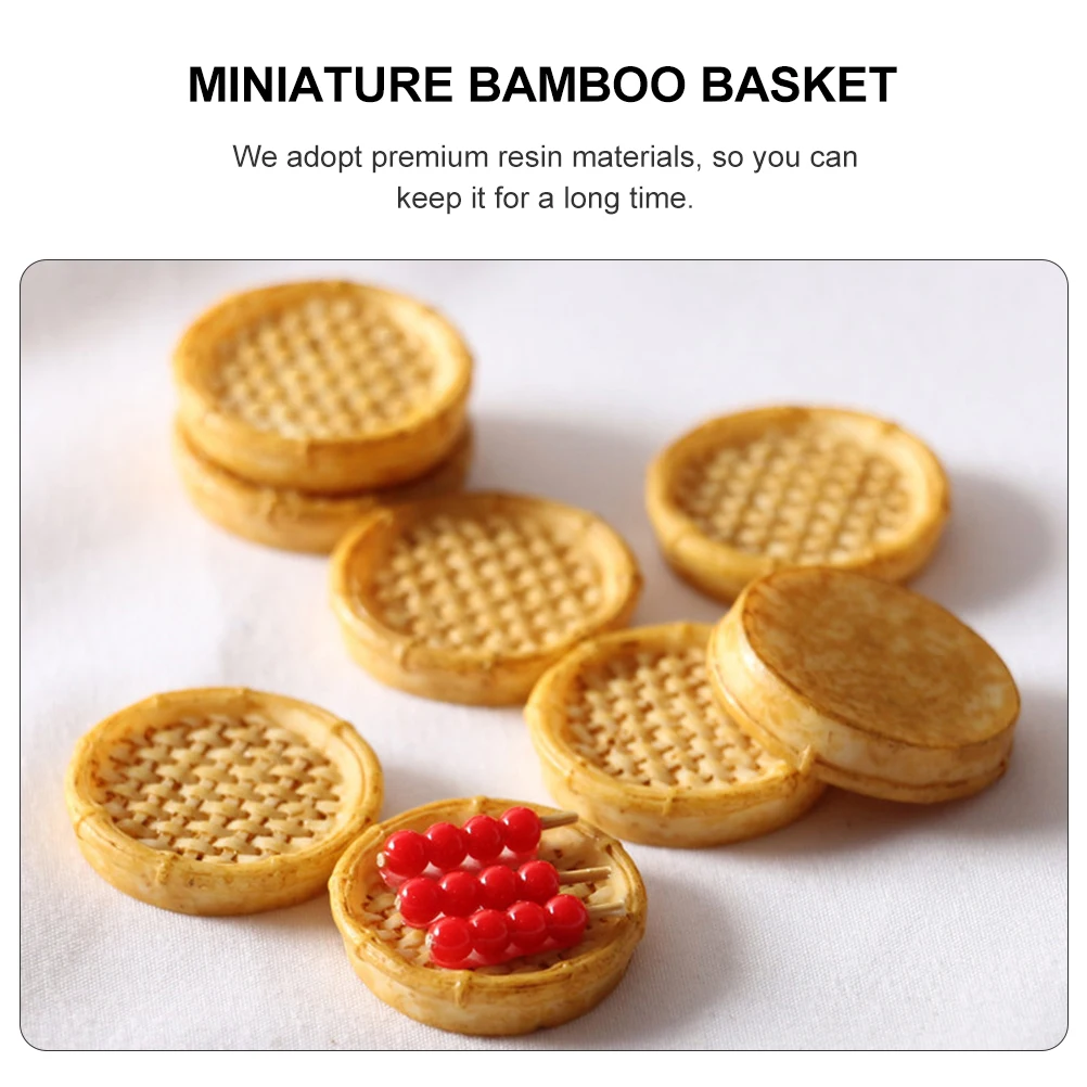

10 pcs Miniature Bamboo Basket Decor Resin Yellow House naments Supplies Mini House Accessories Non Deform Smooth