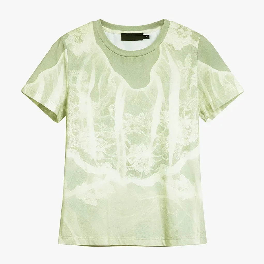 Europäisches, amerikanisches, spanisches Original-T-Shirt für Damen, kurzärmelig, Rundhalsausschnitt, bedruckte Spitze, 26 neue Oberteile – Detail 5