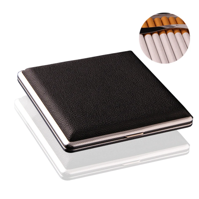 20 Sticks Cigarette Case Leather Surface Storage Metal Box Men Smoking Accessories Leather Waterproof Cigarette Black Box