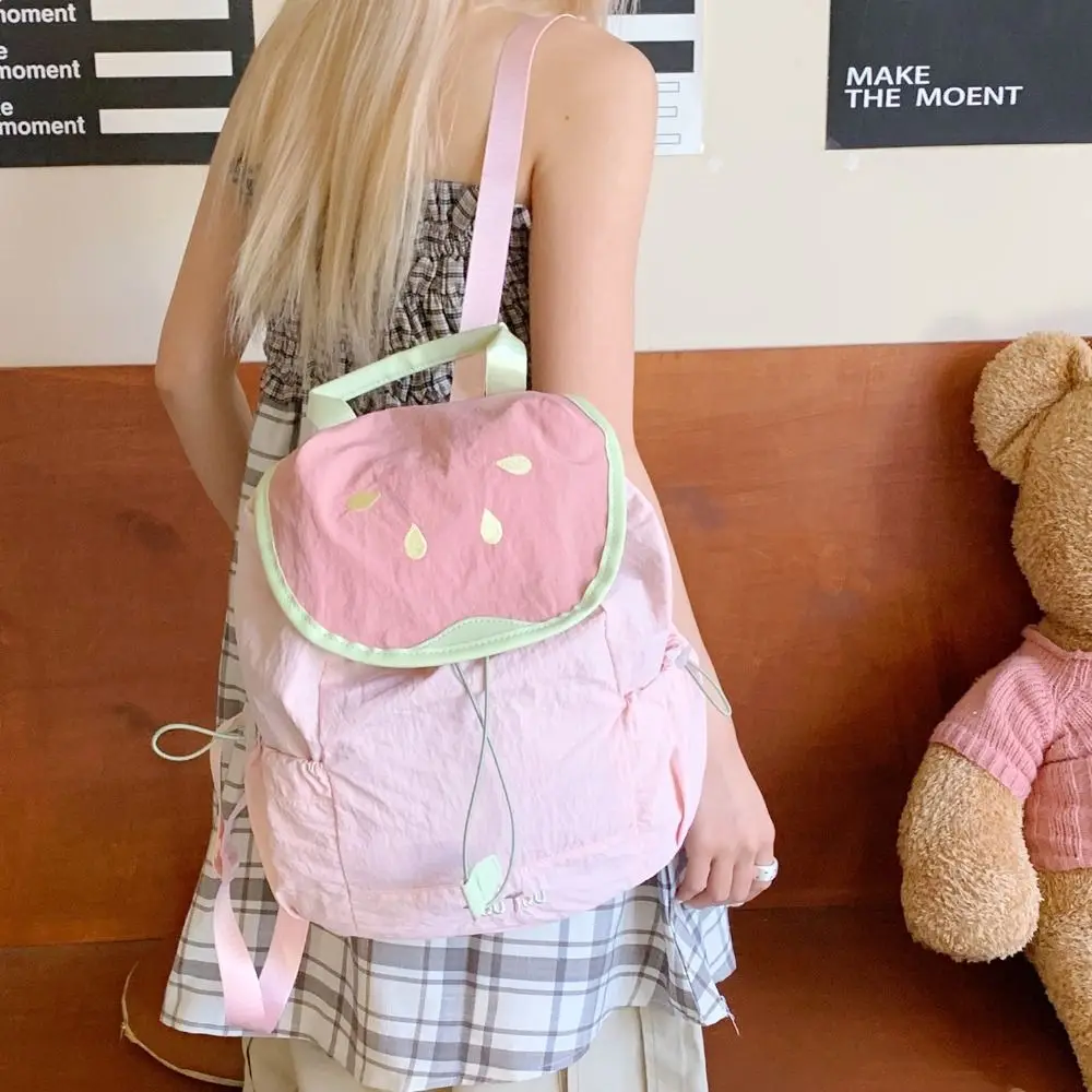 

Dopamine Color Strawberry Drawstring Backpack Travel Waterproof Fruit Nylon Backpack Book Bag Korean Style Hiking Shoulder Bag