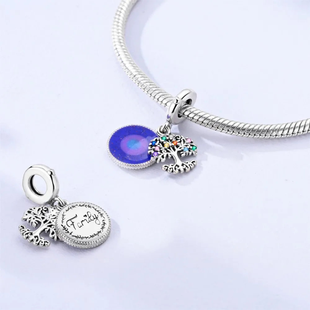 925 Sterling Silver Colorful Tree of Life Family Pendant Charms Beads Fit Bracelets DIY Party Decoration Gifts Jewelry Accessory