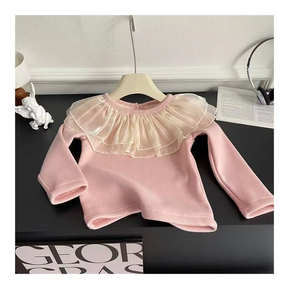 

Autumn and Winter Girls Base Shirt Fashionable 2026 New Children's Long Sleeved and Plush Thick T-shirt Top