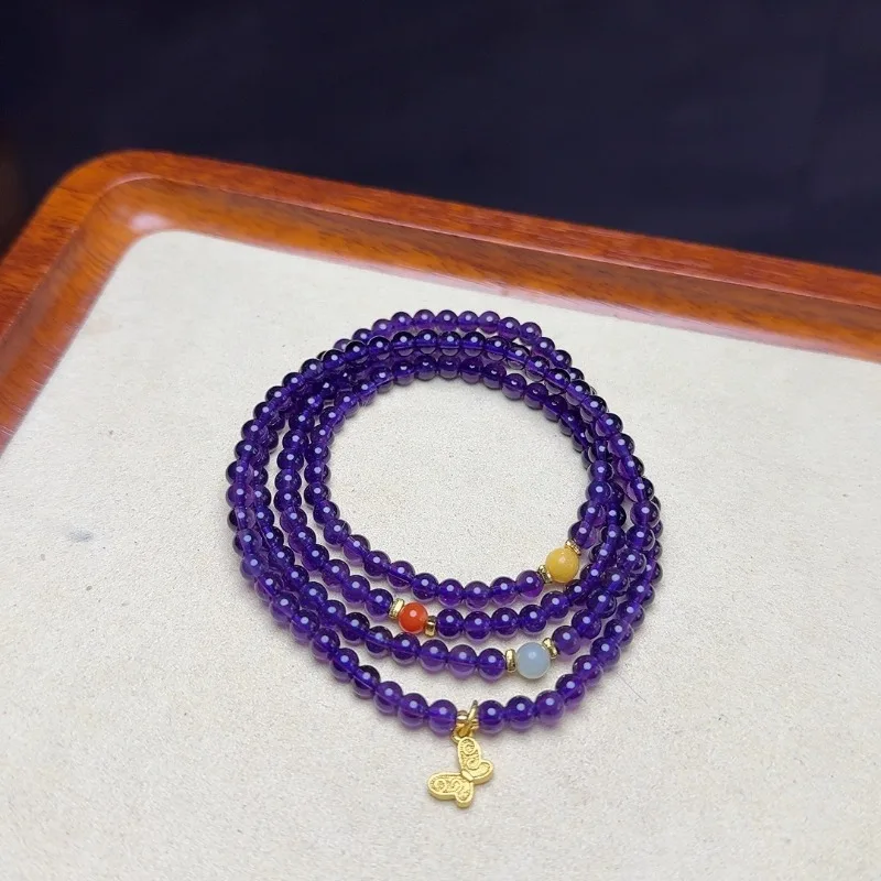 

2026 Natural Amethyst 4-Loop Wrap Bracelet, 4mm Beads, Healing Crystal Jewelry for Women