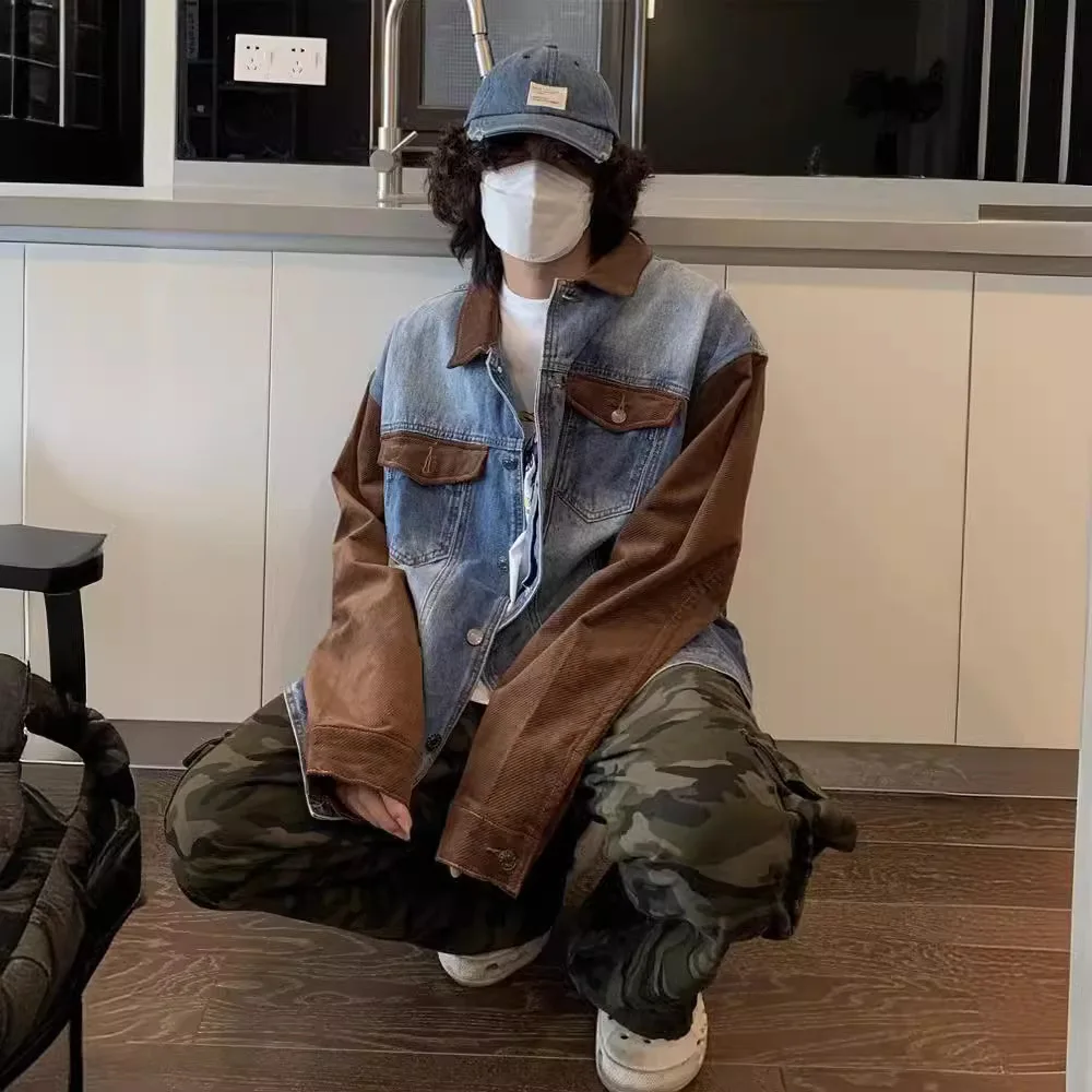 Denim jacket men's spring and autumn loose trendy jacket casual and versatile spring and autumn high street style couple jacket