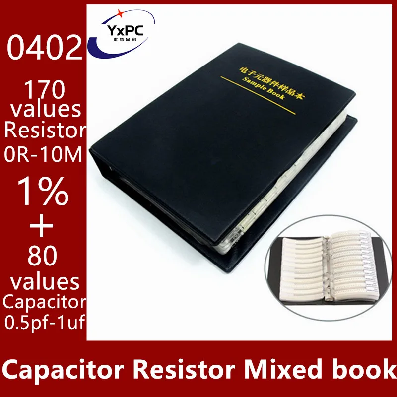 Capacitor Resistor Mixed book 0402 SMD (0Ω-10MΩ) Chip Resistor 1%+ (0.5pf-1uf) SMT Capacitor Assortment Kit Pack Sample Book