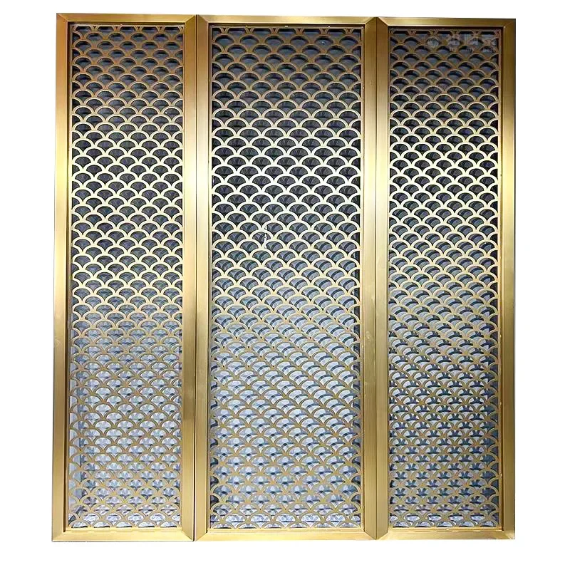 Yellow Titanium Stainless Steel Room Divider Screen for Living Room Entrance Hotel Lobby Modern Partition Decor
