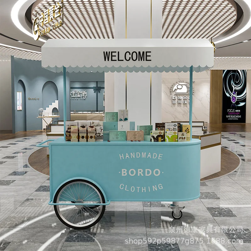 

Stall trolley night market mobile stall cart multi-functional coffee milk tea cart trolley commercial street wrought iron flower