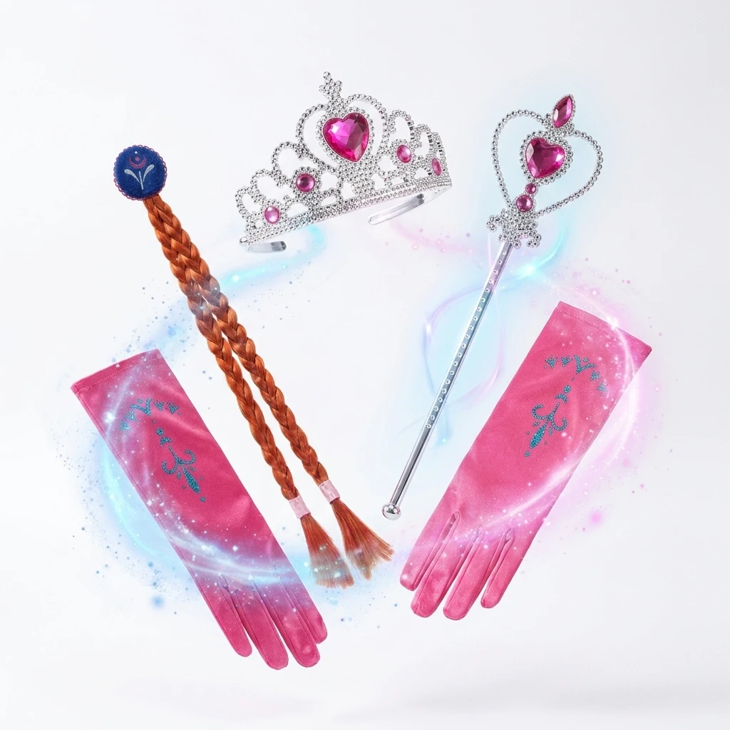 

Princess Dress Accessories Set for Girls Satin Gloves Crown Wand Braid Clip Kids Role Play Cosplay Props Halloween Birthday Gift