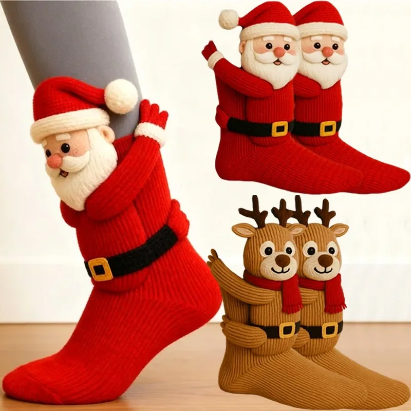 

3D вязаные милые носки-тапочки с животными, новая забавная новинка, рождественские вязаные крючком теплые носки, ленивец, Санта-Клаус, креативные детские подарки