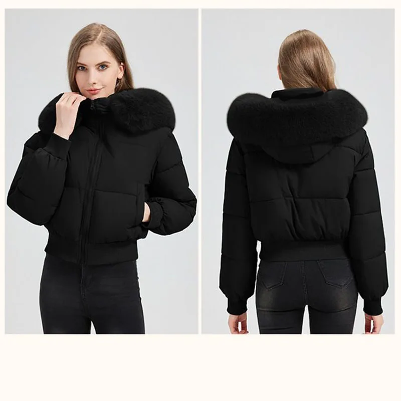 Winter 2025, neue frauen Europäischen Amerikanischen Stil Mantel Unten Baumwolle gefütterte Weibliche Kurze Taille Jacke Kurze Mode Lose over
