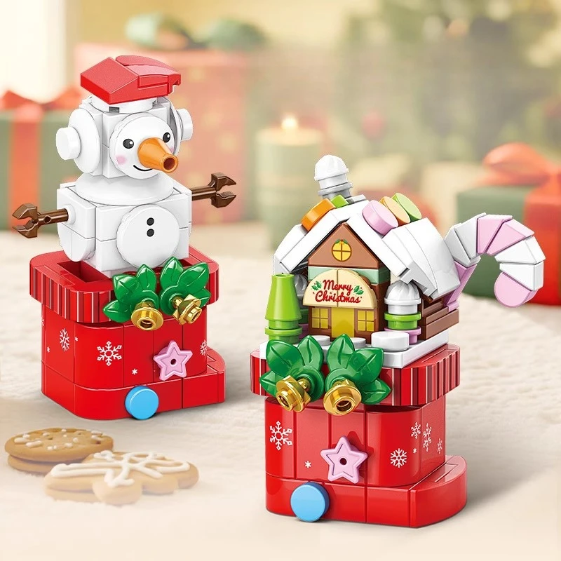 SEMBO 산타 블록 어린이 조립식 집 크리스마스 트리 모델 트렌디 장난감 눈사람 데스크탑 장식 생일 선물