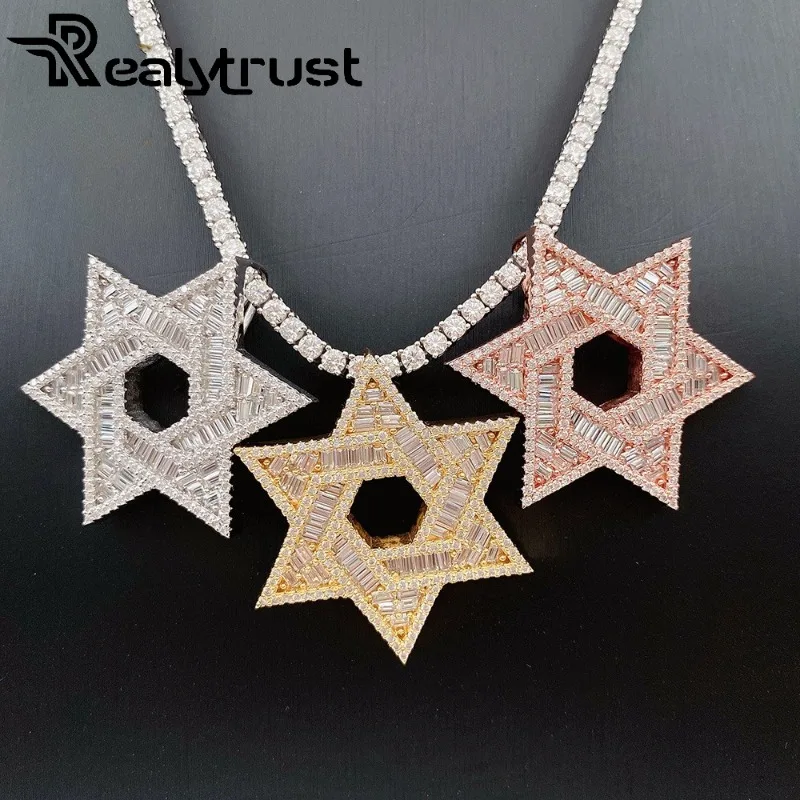 

Iced Out D Color Moissanite Star Pendant 925 Sterling Silver Plated White Gold Hiphop Rock Jewelry Pass Diamond Tester with Gra