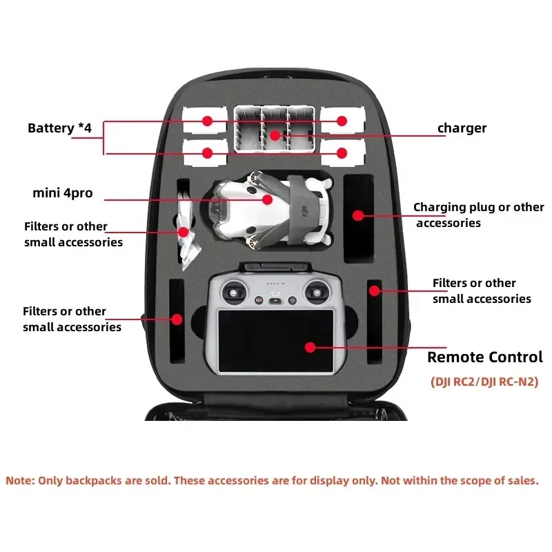 Waterproof Backpack Hard Shell Bag Battery Charger RC 2 /RC-N2 Remote Control Portable Case for DJI Mini 4pro Drone  Accessories