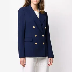 Tesco Temperament Long Sleeve Blazer Suit Women's Jacket With Double Breasted Navy Blue Formal Office Jacket Outerwers