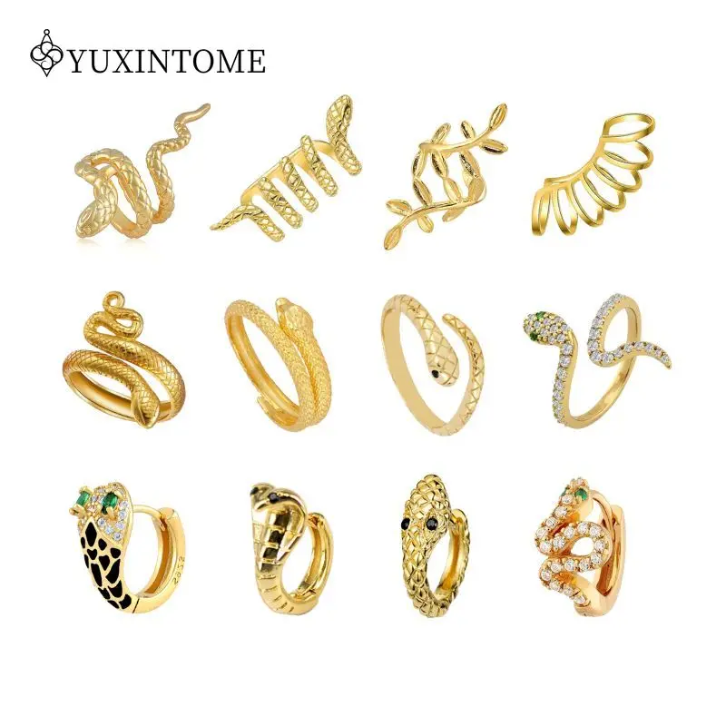 Retro 925 Sterling Silver Ear Needle Snake-shaped Series Earrings/24k gold-plated ring/ear clip Cartilage Earrings Trend Jewelry