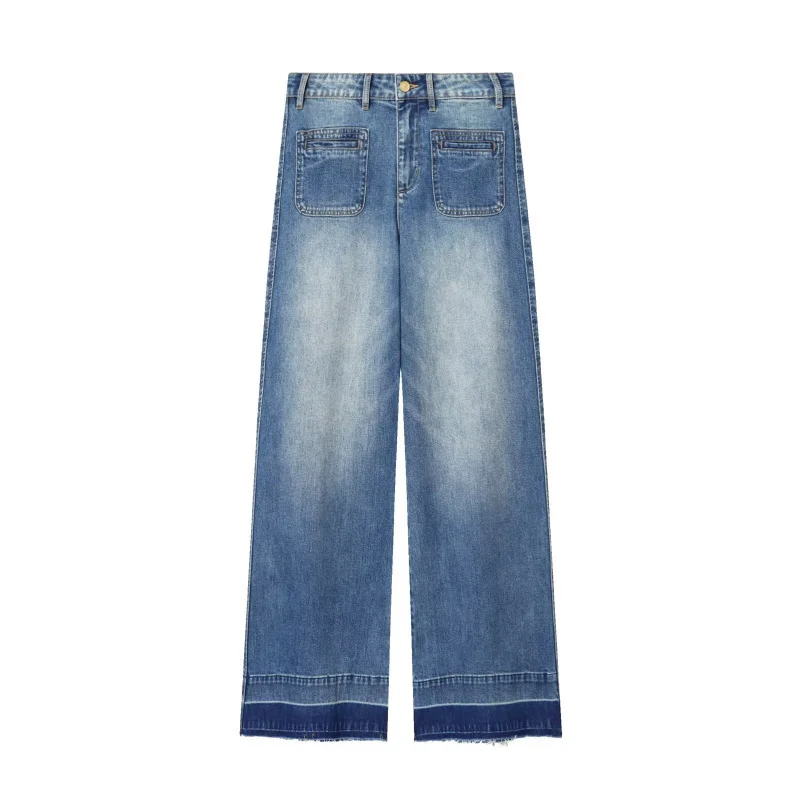 

ZARWHandmade stylish casual high-waisted wide-leg denim pants, European and American style, new spring and autumn women's clothi
