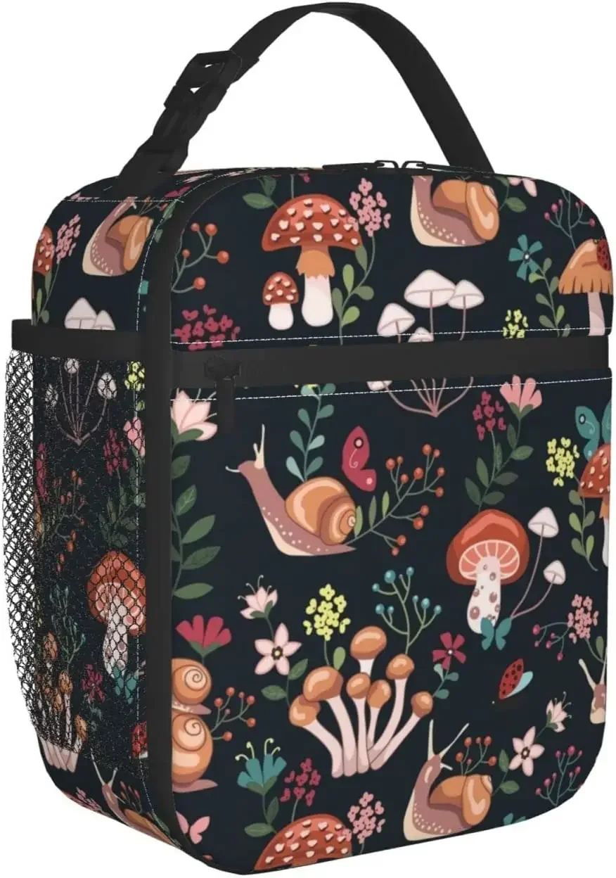 Mushrooms Snails Butterflies Lunch Bag Kawaii Lunch Bag Lunch Box for Women Men Reusable Adult Lunch Bags for Women Portable