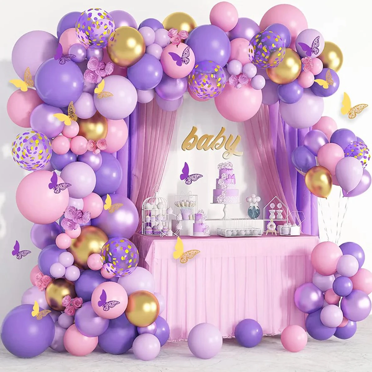 Purple Pink Butterfly Balloon Garland Arch Kit Wedding Birthday Party Decoration Gender Reveal Latex Balloon Baptism Baby Shower