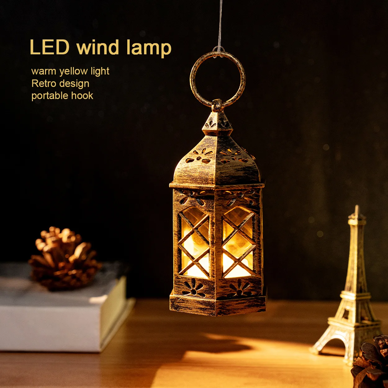 LED Candle Light Retro Creative Electronic Candle Christmas Style Nightlight Warm Light Copper Lighting