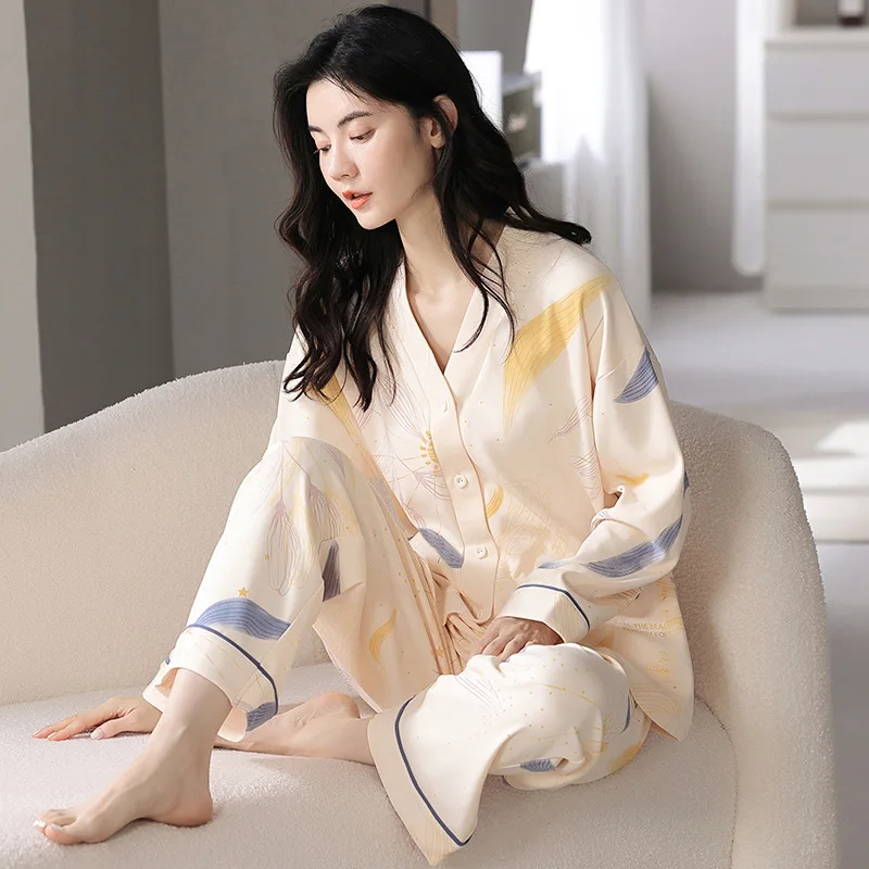 Spring Autumn Ladies Homewear Clothing Clothes 2pcs/sets Long-sleeved Trousers Homewear Pajama Autumn Winter Women Pajama Suit