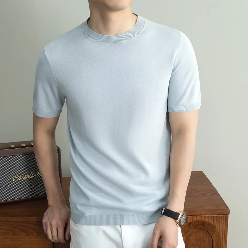 

Trend Linen Men's Classic High-Quality Solid Color Casual Short-Sleeve Knit T-Shirt