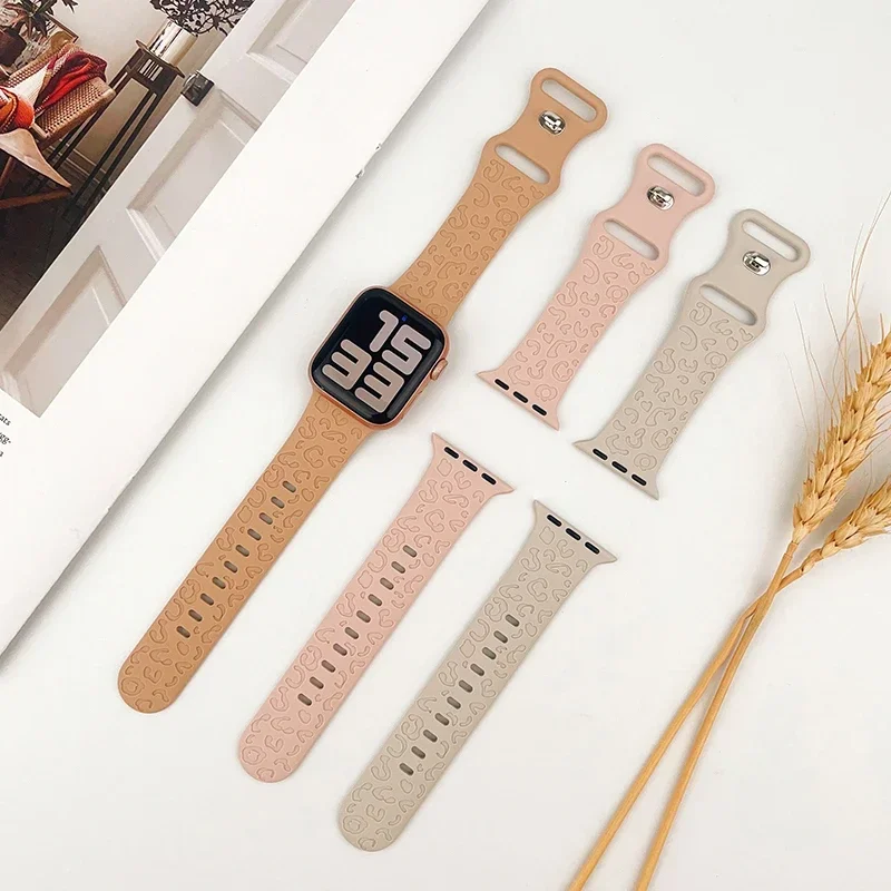 Strap For Apple Watch Band 44mm 42mm 41mm 40mm 45mm 49mm 44mm Floral Engraved Bracelet Correa IWatch Series 9 7 SE 6 8 Ultra 2