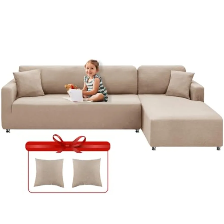

Sectional Couch Covers High Stretch 2 Pieces L Shape Sofa Cover with 2pcs Pillowcases Corner Couch slipcovers Chaise Cover with