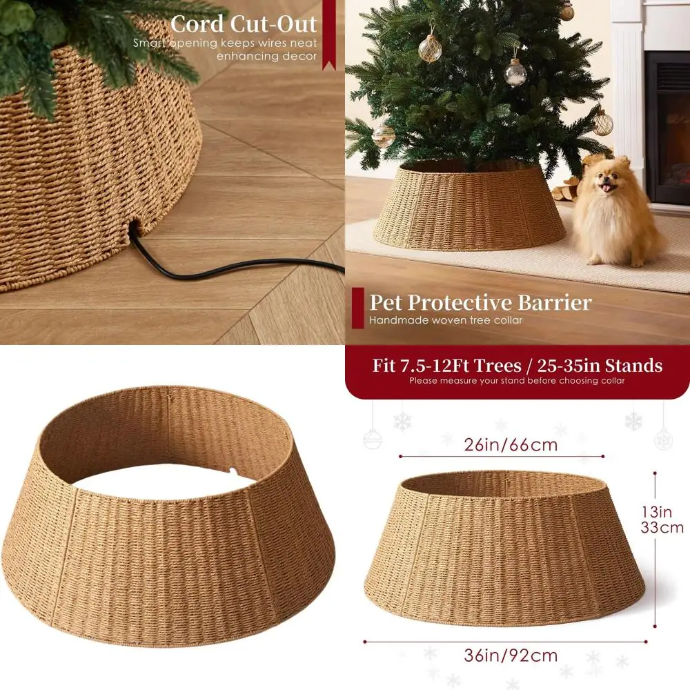 

Large Wicker Christmas Tree Collar - Rustic Rattan Basket for 7.5ft to 12ft Trees (Natural)