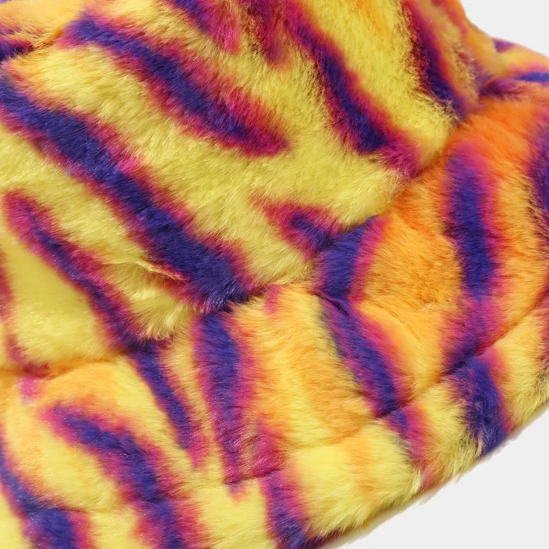 2022 Luxury Faux Fur Bucket Hat Woman Men Fluffy Colorful Print Tie-dye Plush Velvet Fisherman Winter Hat Thic Warm Bob Panama