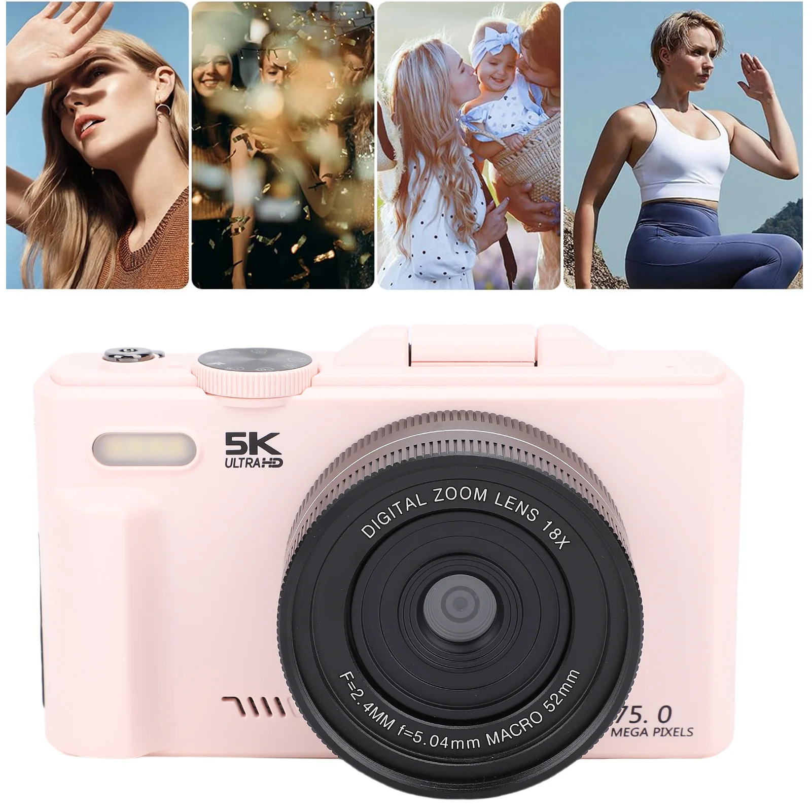 

Compact Vlog Travel Camara 180 Degree Screen 5K Digital Camera Built in Flash Multifunctional Lightweight for Photography