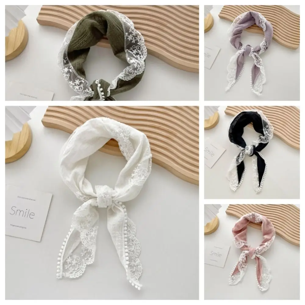 Cotton Linen Lace Hair Scarf Fashion Solid Soft Wrap Triangle Scarves Hair Band Headband Sweet Neckerchief Female