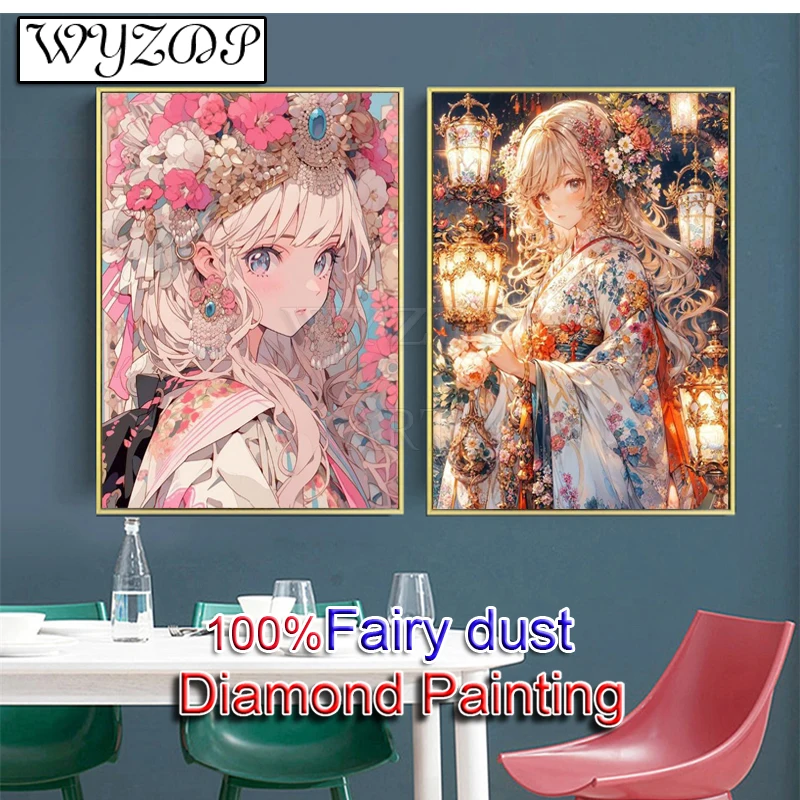 Kit de pintura de diamantes de polvo de hada para niña, bordado de diamantes cuadrados completos, punto de cruz AB, arte de diamantes, decoración del hogar, 100%