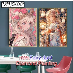 Cartoon Girl 100% Fairy Dust Diamond Painting Kit Full Square Diamond Embroidery Cross Stitch AB Diamond Art Crystal Home Decor
