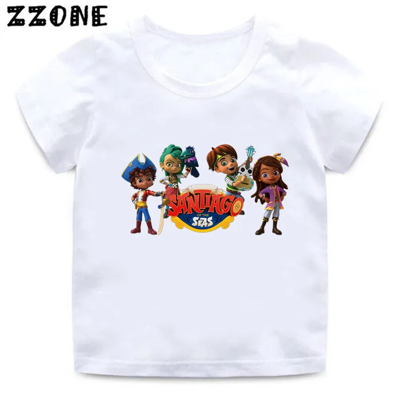 Camisetas de dibujos animados con estampado de Santiago del mar para niños, ropa divertida para niñas, camisetas para bebés, Tops para niños, ooo5877, gran oferta