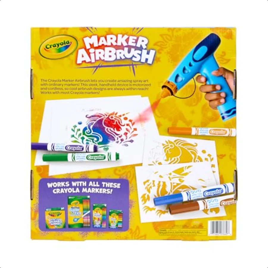 Marker Airbrush Spray Art Kit Batteriebetriebenes Sprühgerät mit 8 waschbaren Markern 5 Schablonen Feiertags-DIY-Bastelset ab 6 Jahren
